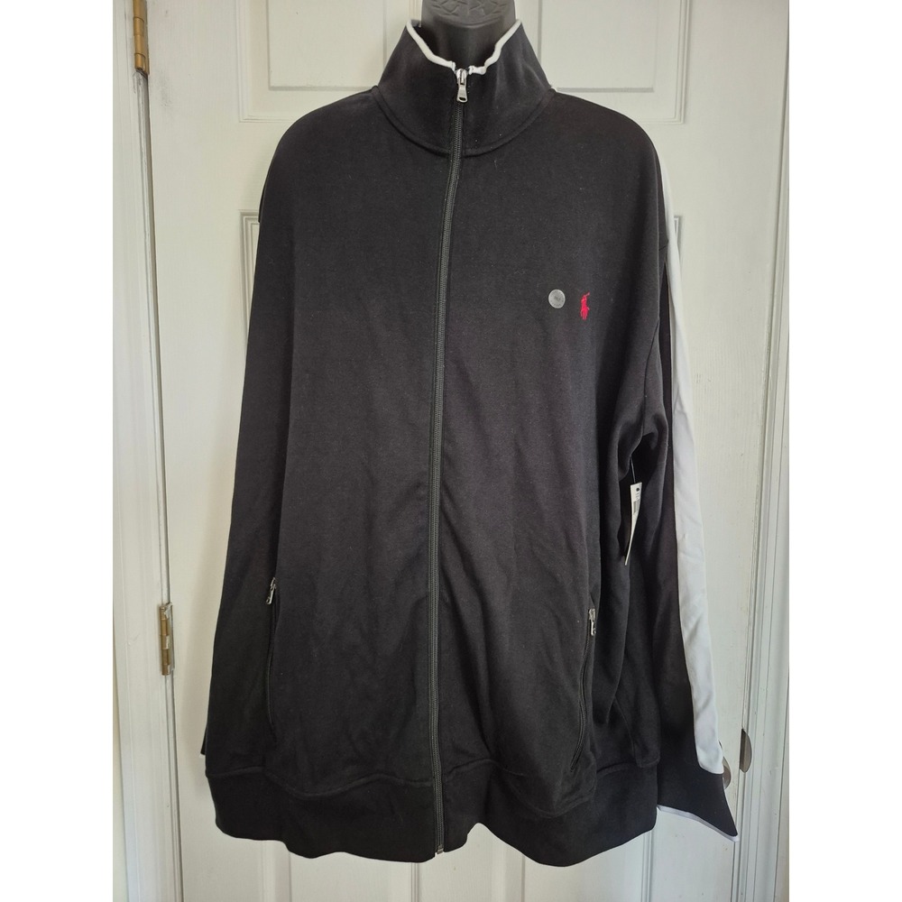 Polo Ralph Lauren Mens Black White Stripe Full Zip Track Jacket 3XLT NEW